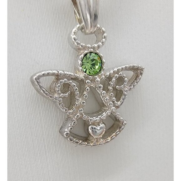 AVON Sterling Silver August Green Birthstone Angel Necklace Both Marked 925‎ - Picture 1 of 5